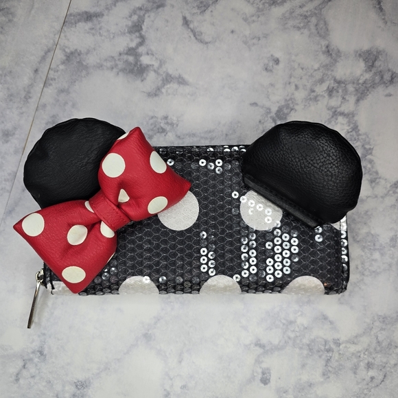 Loungefly Disney Minnie Mouse Mini Backpack and Wallet Bundle Black White Red - Picture 12 of 16